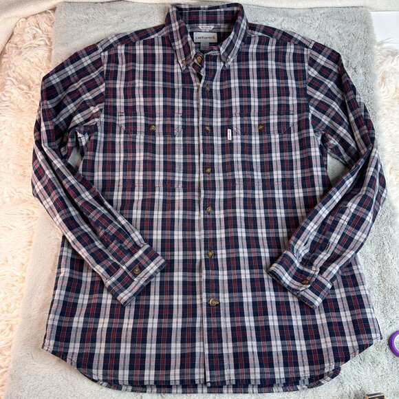 Carhartt Shirt Mens Large Fort Plaid Long Sleeve Plaid Workwear Chambray Button - Picture 2 of 9